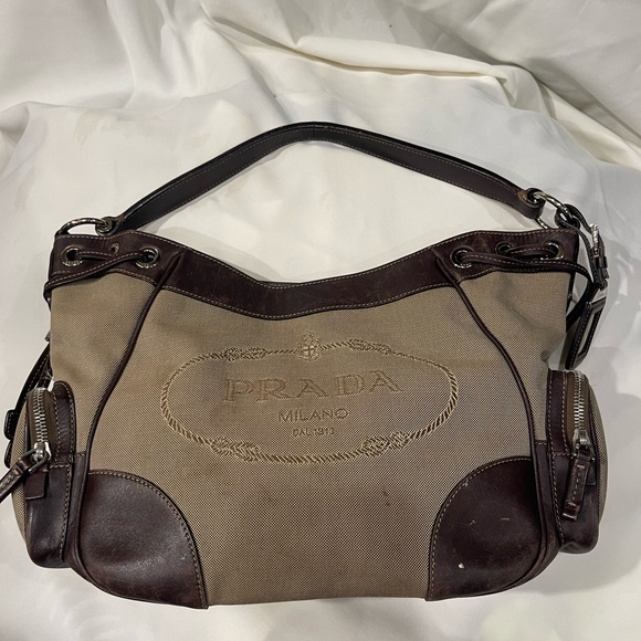Prada Milano Logo Canvas Shoulder Bag - Picture 1 of 9